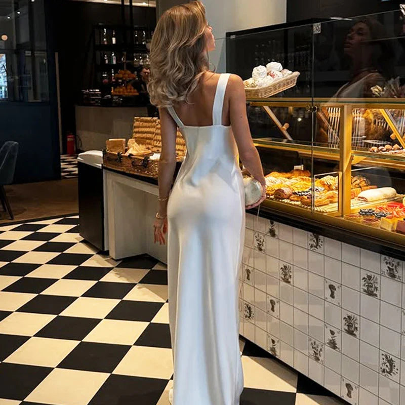 V Neck Backless Sleeveless Straps Maxi Dress