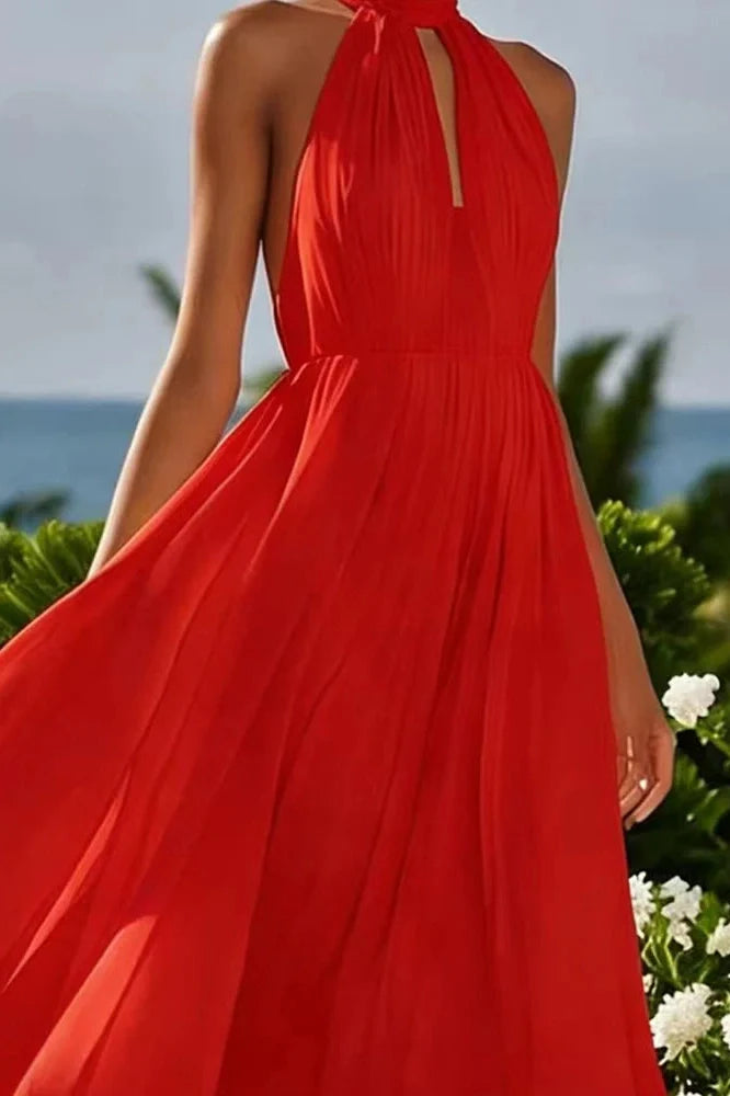 Elegant Sleeveless Loose High Waist Pleated Maxi Dress