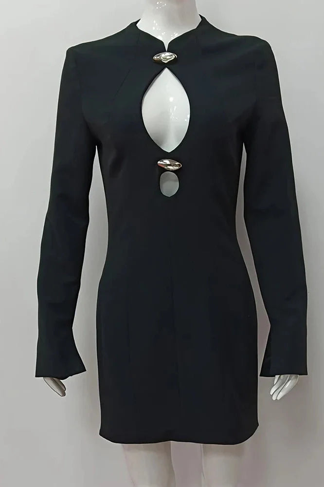 Hollow Out Long Sleeve High Waist Mini Dress