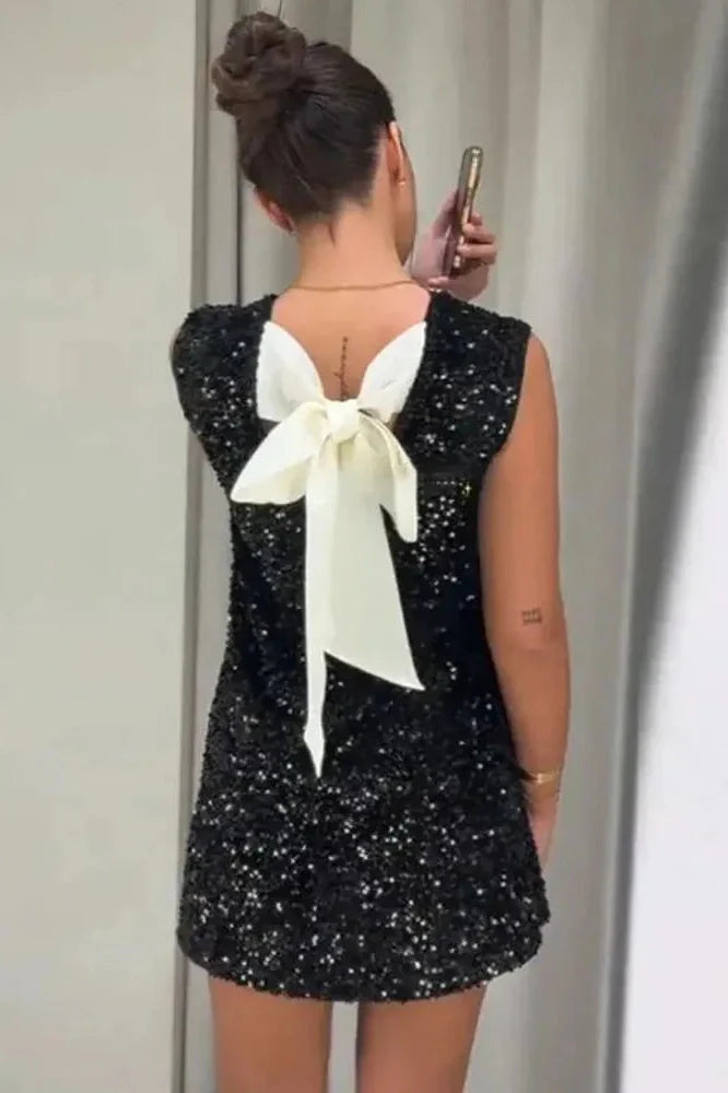 Backless Sleeveless A-line Sparkle Mini Dress