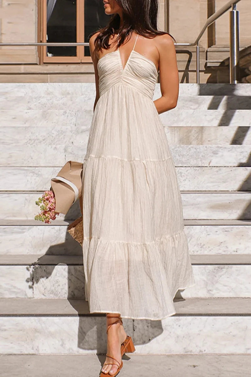 Elegant Sleeveless Tie-Up Maxi Dress