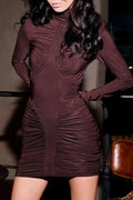 Elegant Printed Slim High Waist Long Sleeve Mini Dress