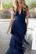 Hollow Out Sleeveless V Neck High Waisted Maxi Dress