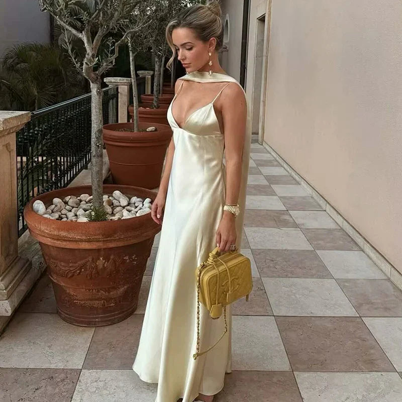 V-Neck Sleeveless Backless Slim Maxi Dress
