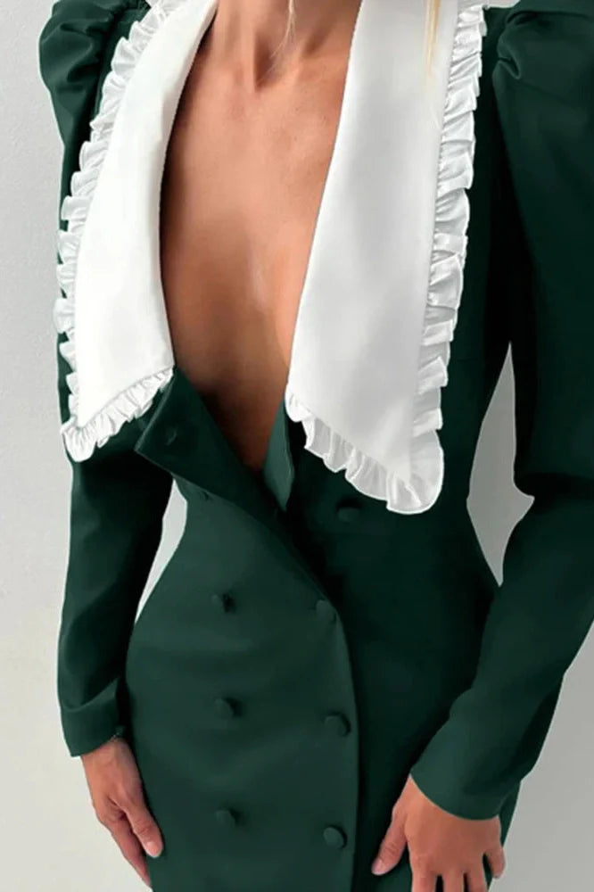 Elegant Long Sleeve Double Breasted Midi Dress