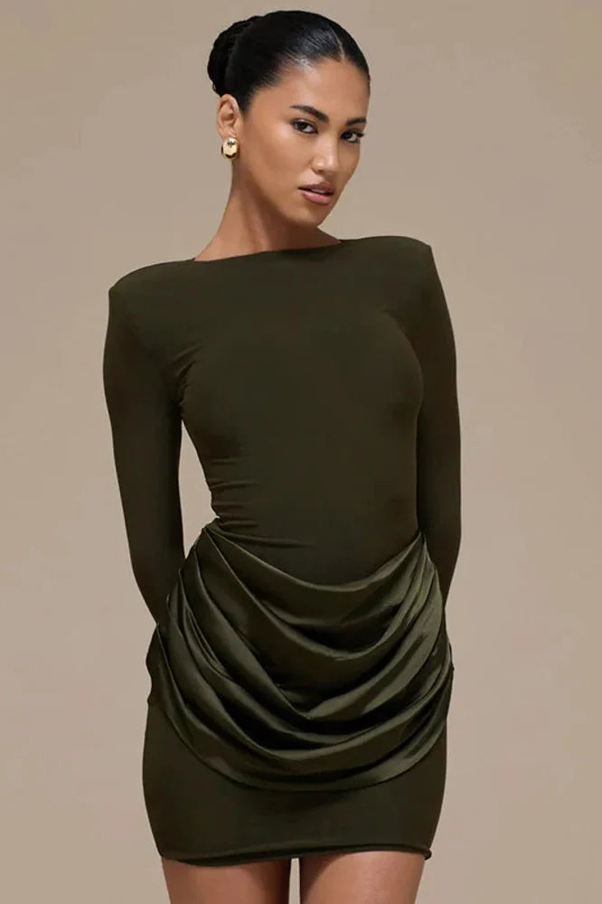 Long Sleeve Patchwork O Neck High Waist Mini Dress