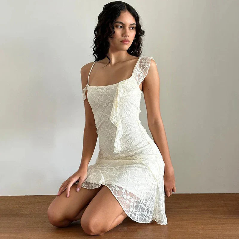 Lace Sleeveless Bodycon Irregular Mini Dress