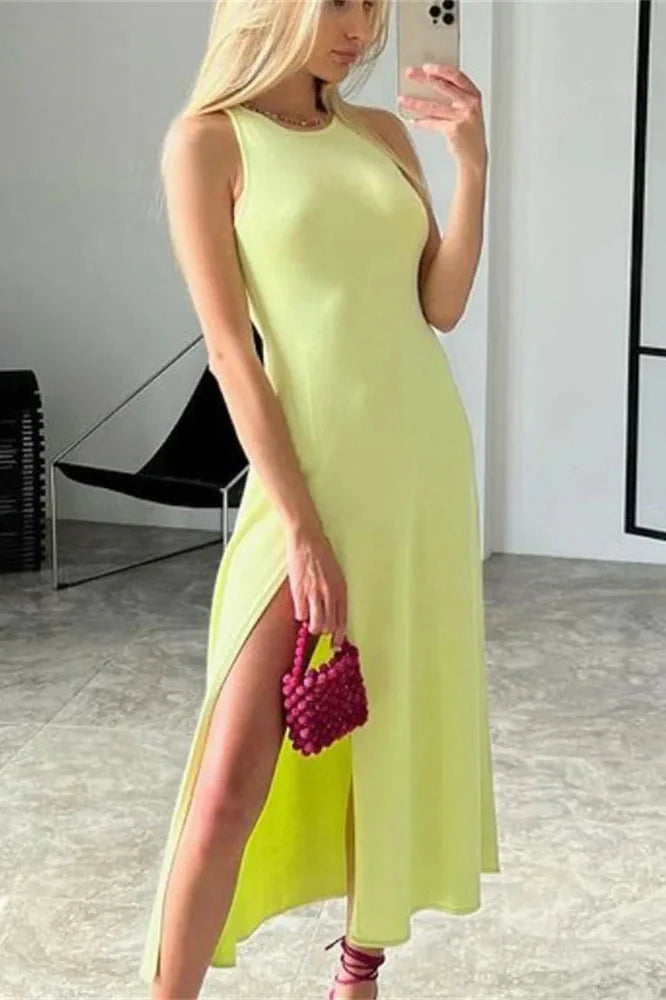 Sleeveless Slim Bodycon High Split Midi Dress