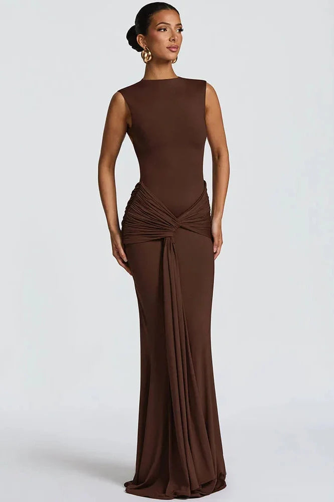 Backless O Neck Sleeveless High Waist Maxi Dress