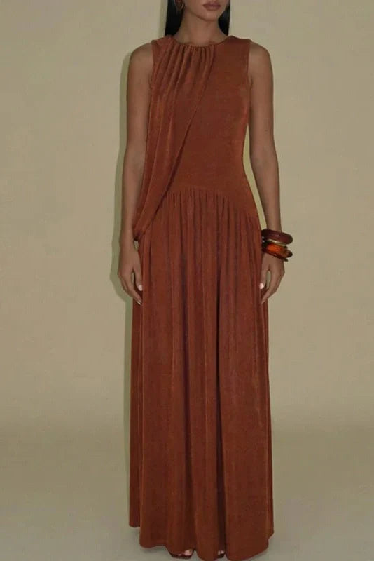 Hollow Out Sleeveless O-Neck Irregular Maxi Dress