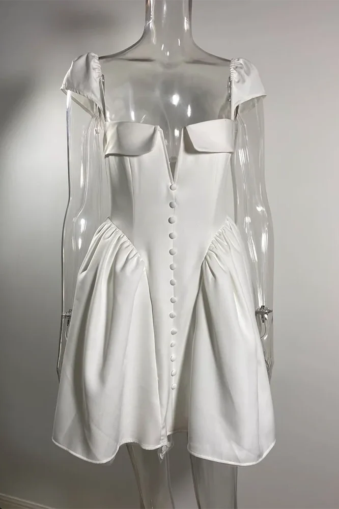Backless Square Collar Short Sleeve A-line Mini Dress