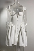 Backless Square Collar Short Sleeve A-line Mini Dress