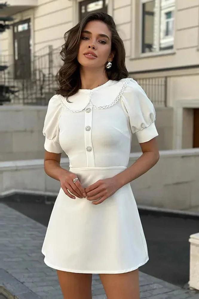 Elegant Slim Lace Short Sleeve Mini Dress
