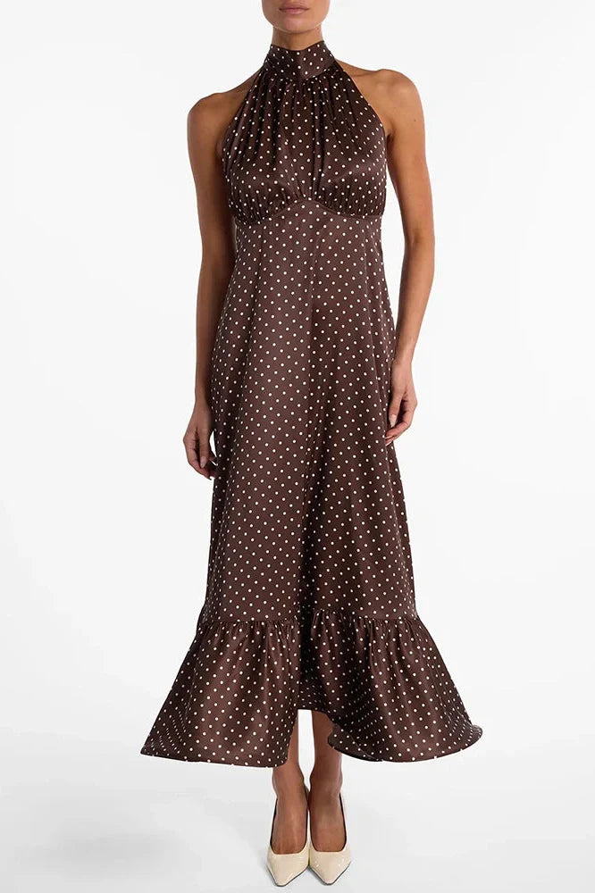 Polka Dot Sleeveless Backless High Waist Maxi Dress