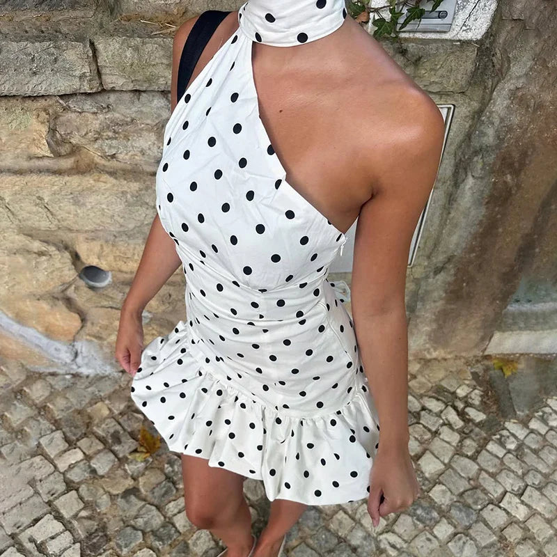 One Shoulder Backless Lace-Up Slim Mini Dress