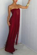 Hollow Out Off Shoulder Fit Sleeveless High Waist Maxi Dress