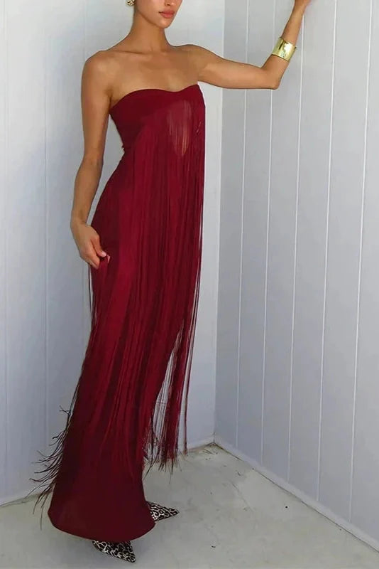Hollow Out Off Shoulder Fit Sleeveless High Waist Maxi Dress