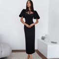 Elegant Hollow Out Lace-Up Patchwork Maxi Dress
