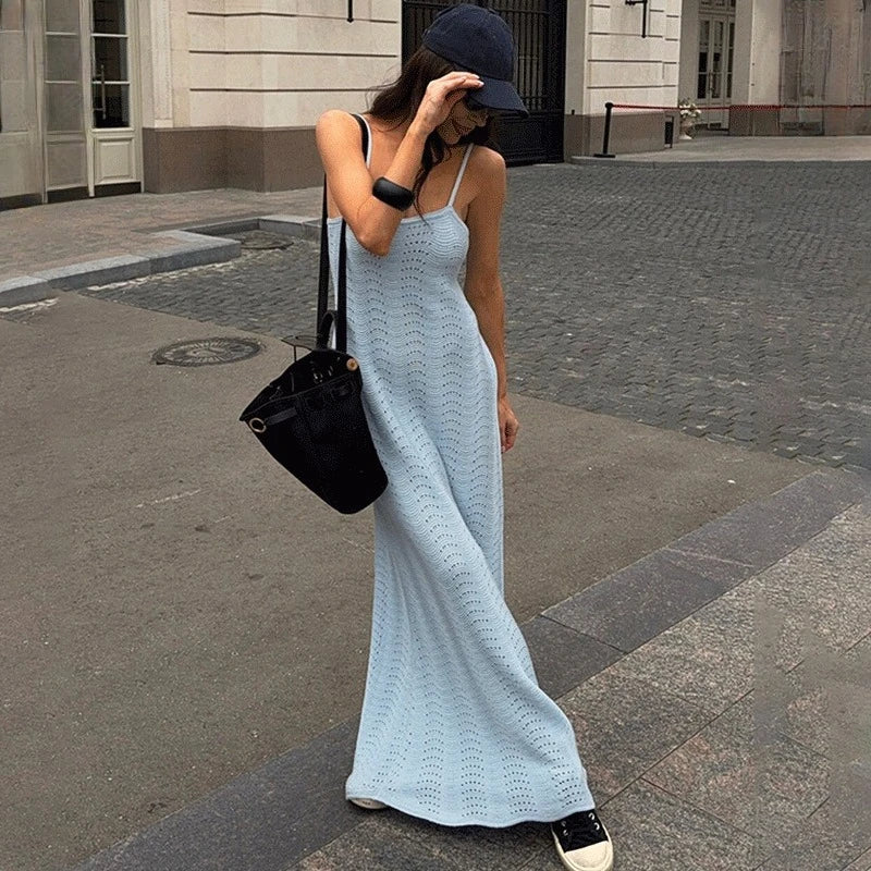 Elegant Hollow Out Backless Maxi Dress