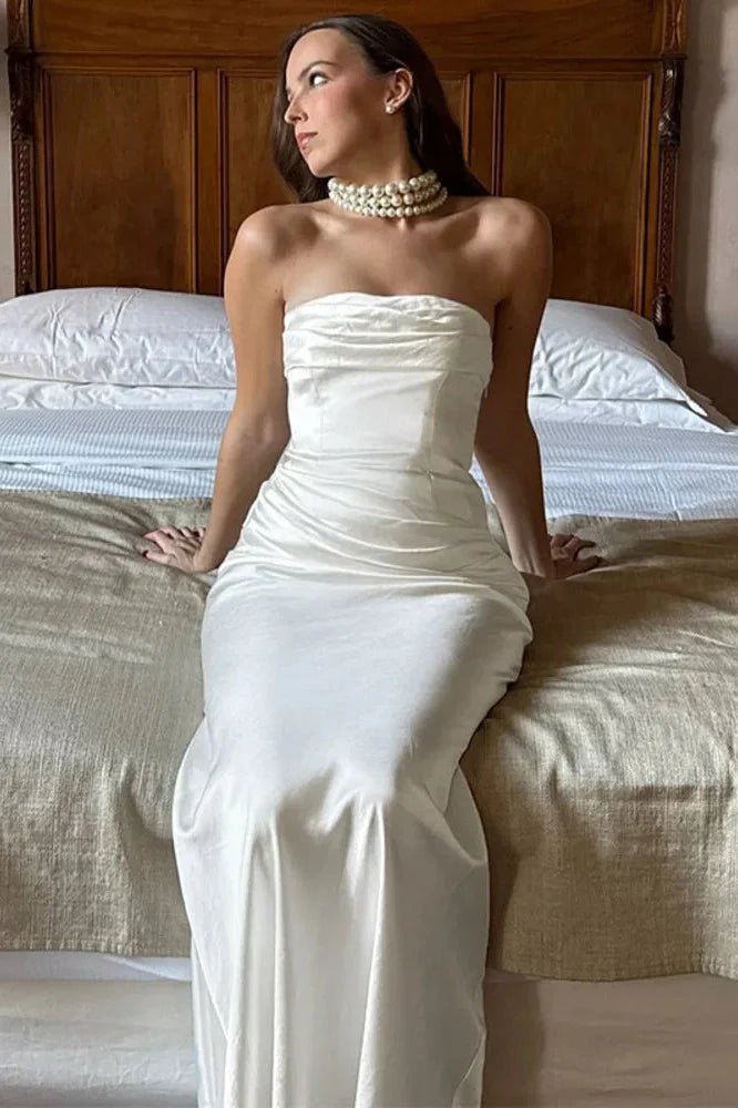 Off-Shoulder Strapless Sleeveless Backless Bodycon Maxi Dress