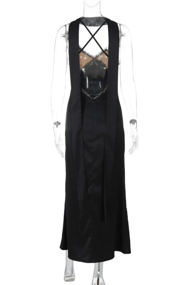 V Neck Hollow Out Spaghetti Strap Sleeveless Maxi Dress