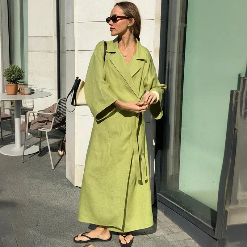 Lace Up Long Sleeve Loose Maxi Dress