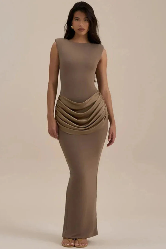 Sleeveless High Waist Patchwork O Neck Bodycon Maxi Dress
