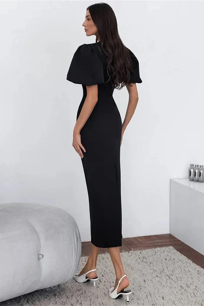 Lace-Up Slim Short Sleeve High Waist Patchwork Midi Dress