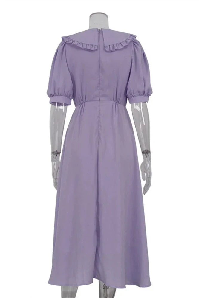 Pleated Slim Short Sleeve High Waist Patchwork Midi Dress