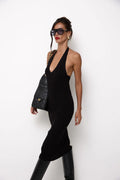 Knitted V-Neck Sleeveless Slim Midi Dress