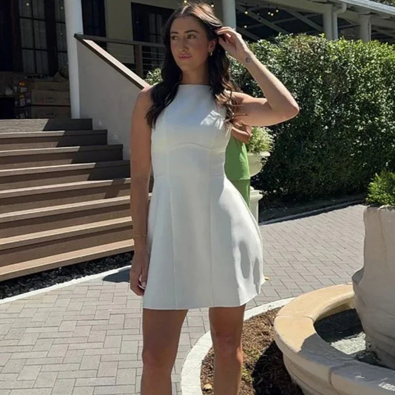 Elegant Sleeveless Backless High Waist Mini Dress