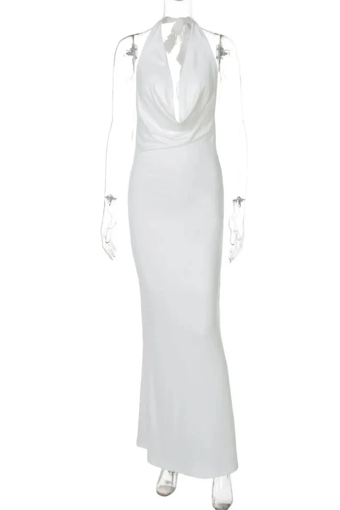 Deep V-Neck Lace-Up Sleeveless Backless Maxi Dress