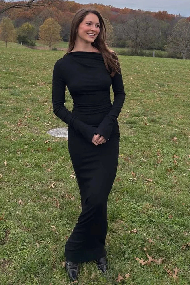 Elegant Long Sleeve Bodycon High Waist Maxi Dress