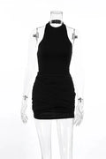 Pleated Patchwork Sleeveless Mini Dress