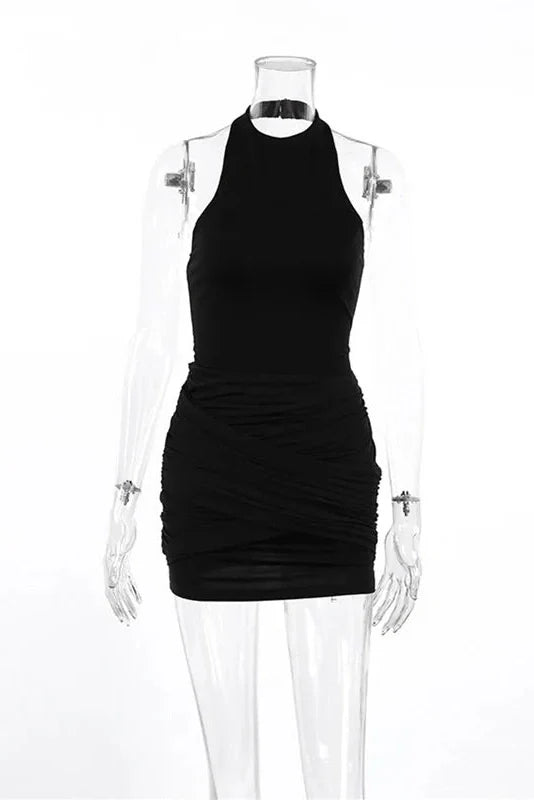 Pleated Patchwork Sleeveless Mini Dress