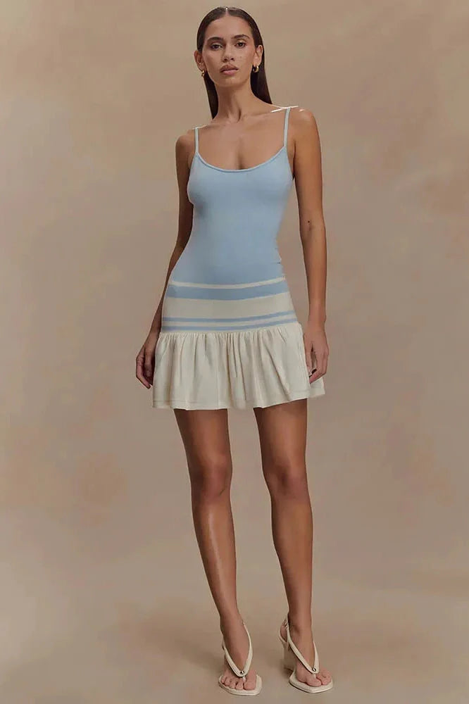 Patchwork Spaghetti Strap Sleeveless Backless Mini Dress