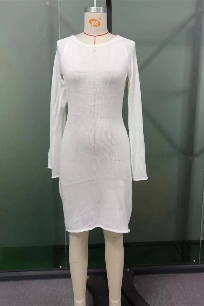 Backless Lace-Up Long Sleeve High Waist Mini Dress