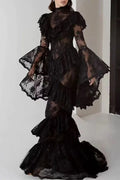 Long Sleeve Lace Embroidery High Waist Maxi Dress