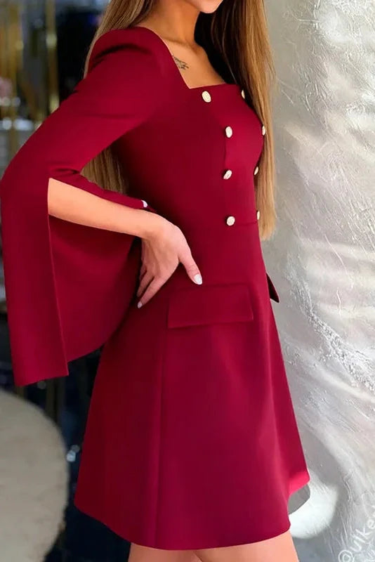 Elegant Square Collar A-Line High Waist Mini Dress