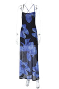 Printed Sleeveless Backless Lace-Up Maxi Dress