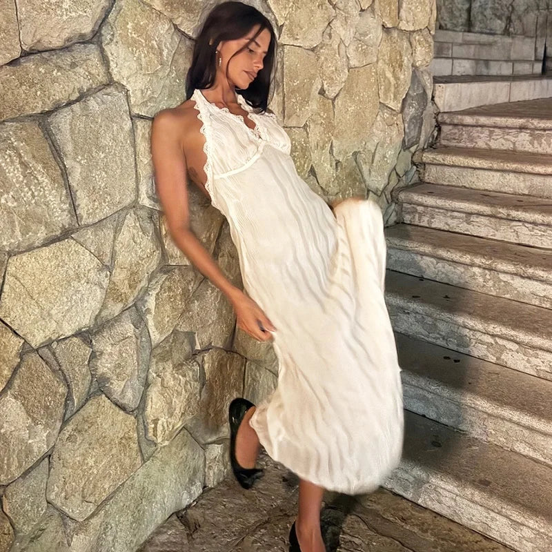 Lace Up Patchwork Backless Sleeveless Maxi Dress