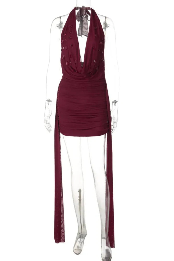 Deep V Neck Backless Off-Shoulder Mini Dress