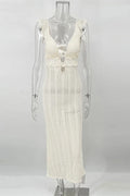 Deep V Neck Sleeveless See Through High Waist Knitted Maxi Dress