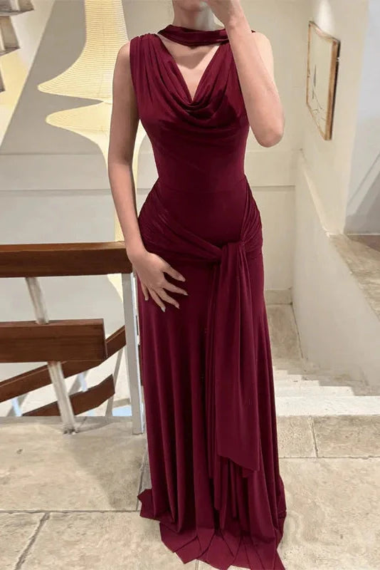 Elegant Backless Slim V-Neck Irregular Maxi Dress