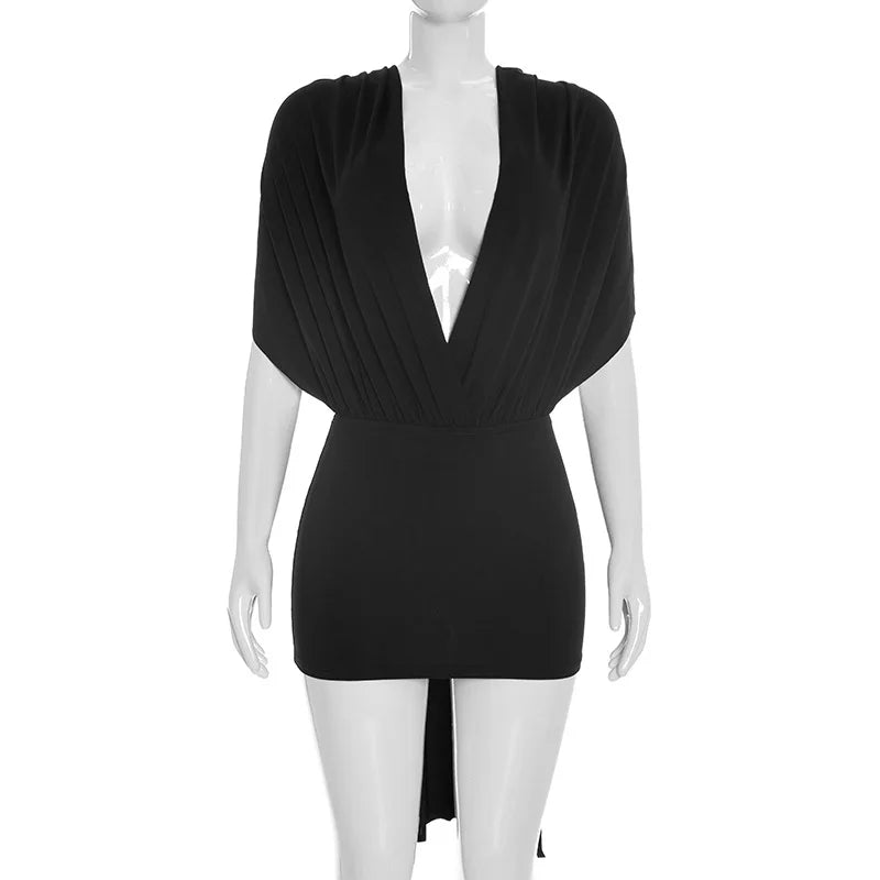 Deep V-Neck Backless Lace-Up Slim Mini Dress