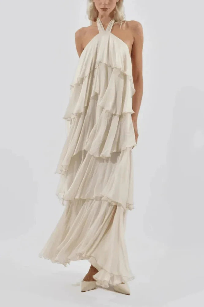 Off Shoulder Sleeveless Loose A-Line High Waist Maxi Dress