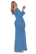 See-Through Loose Flared Sleeve Backless V-Neck Maxi Dress