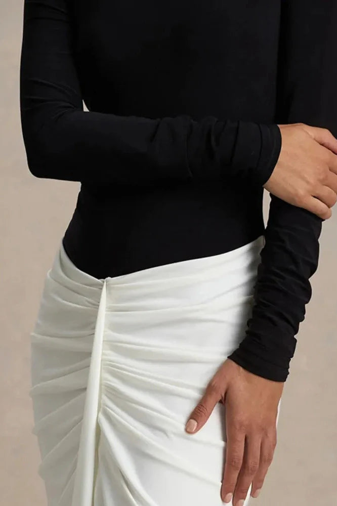 Long Sleeve Backless Patchwork High Waist Maxi Dress
