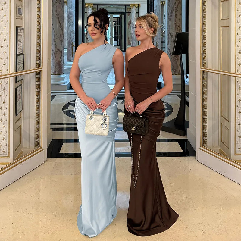 One Shoulder Sleeveless Slim Maxi Dress