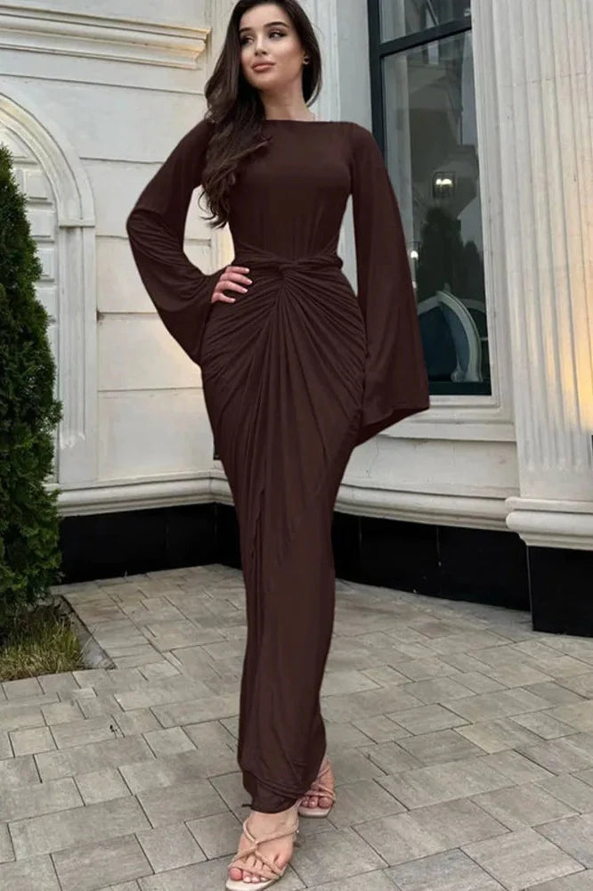 Long Sleeve O Neck High Waist Bodycon Maxi Dress